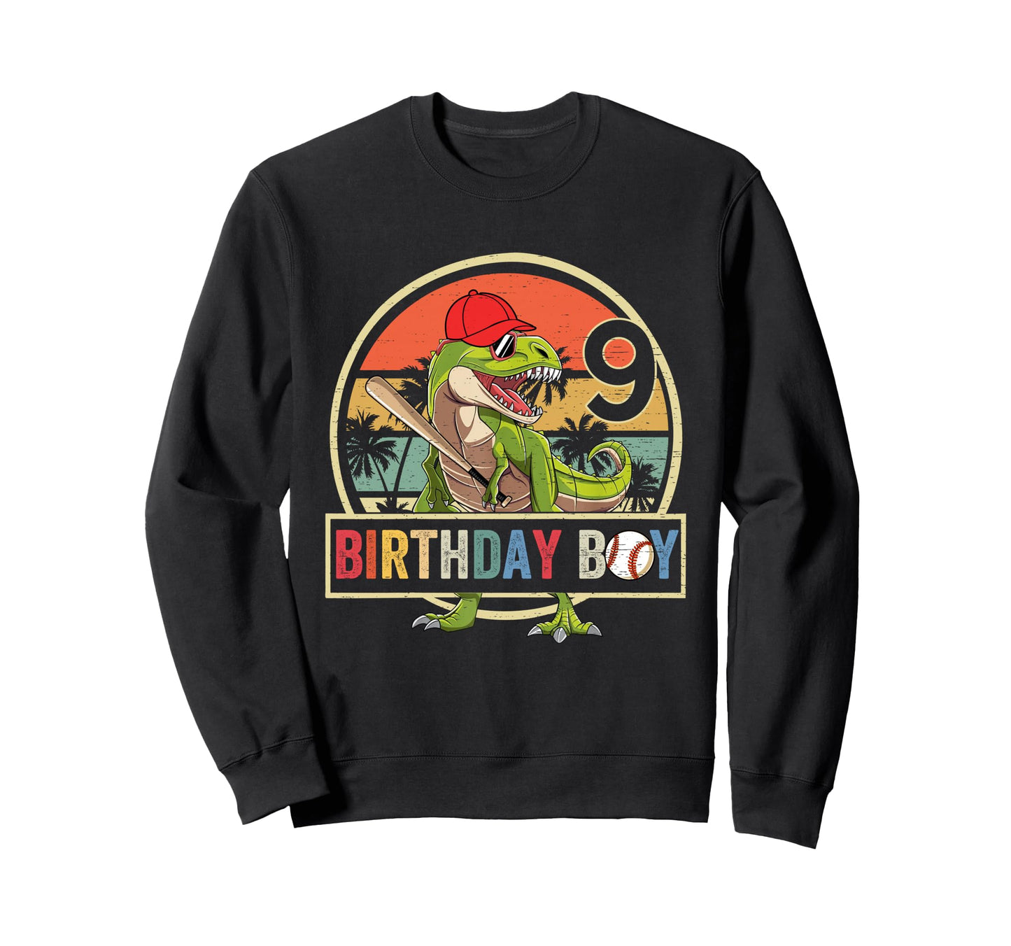 9 Birthday Dinosaur Baseball Sweatshirt - Minimalist Print for Adults - T-Shirt, Sweatshirt, Hoodie