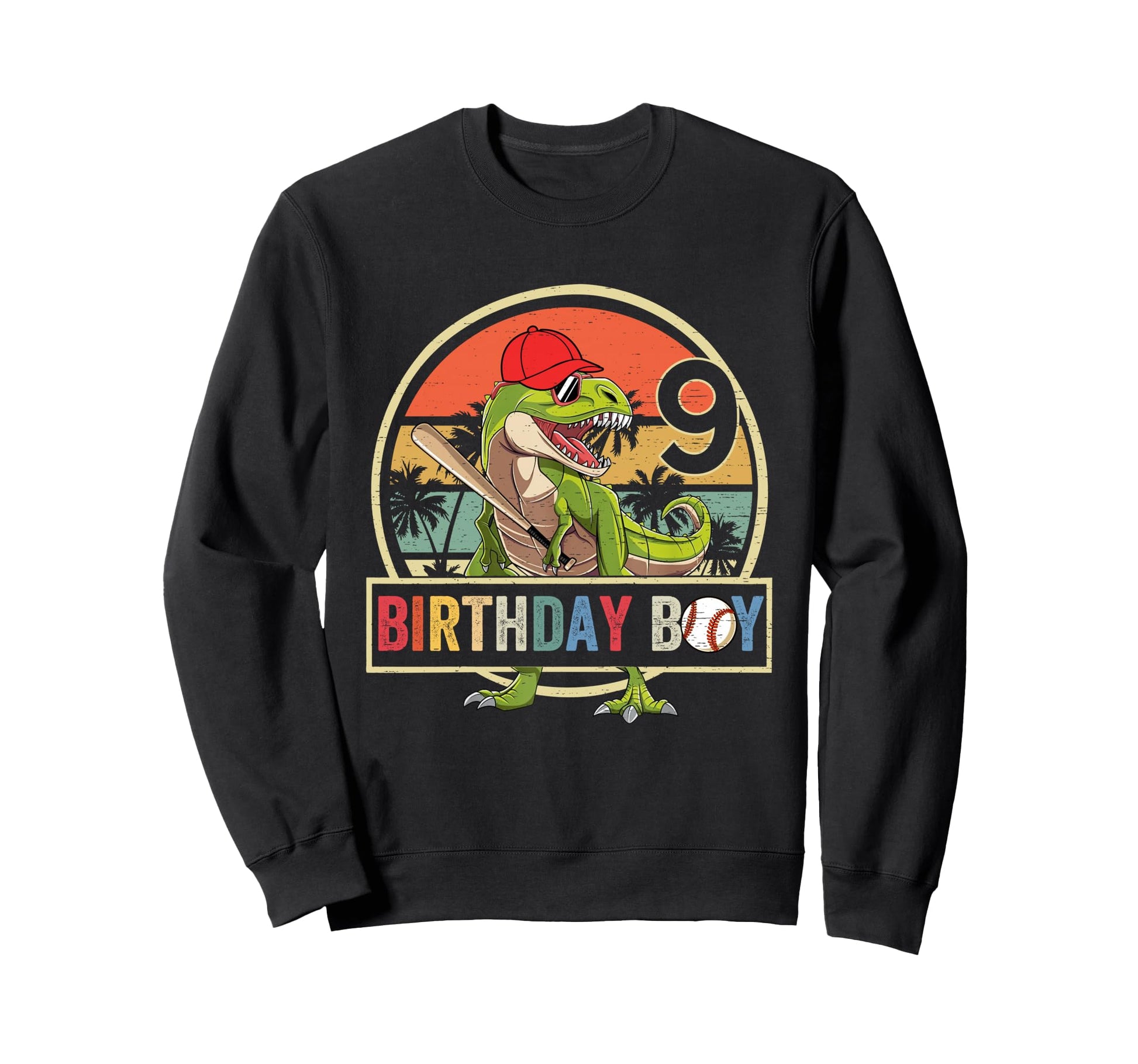 9 Birthday Dinosaur Baseball Sweatshirt - Minimalist Print for Adults - T-Shirt, Sweatshirt, Hoodie