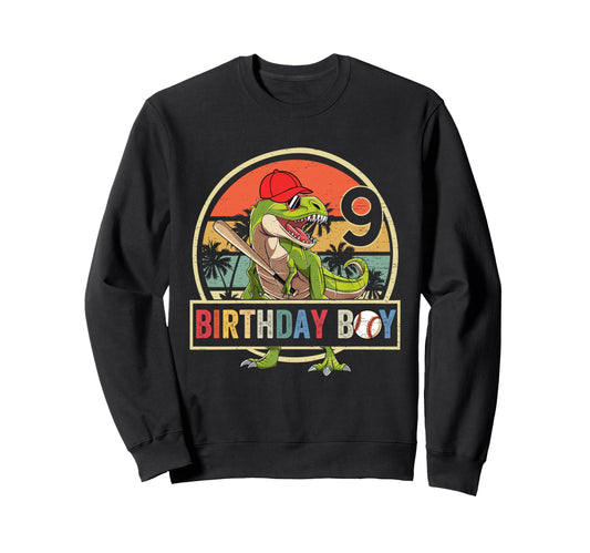 9 Birthday Dinosaur Baseball Sweatshirt - Minimalist Print for Adults - T-Shirt, Sweatshirt, Hoodie