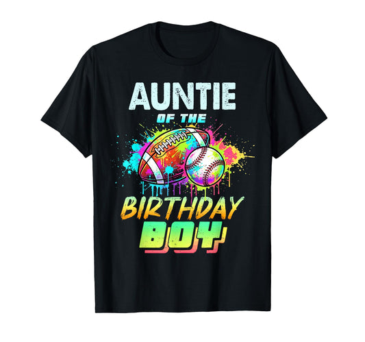 Auntie Birthday Baseball Football Colorful T-Shirt - Novelty Apparel Unisex - T-Shirt, Sweatshirt, Hoodie