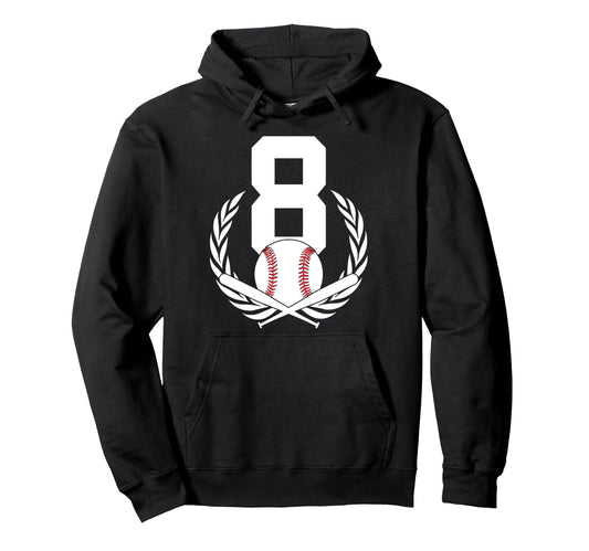 8 Years Number 8 Baseball 8Th Hoodie - Casual Everyday Wear for Adults - T-Shirt, Sweatshirt, Hoodie