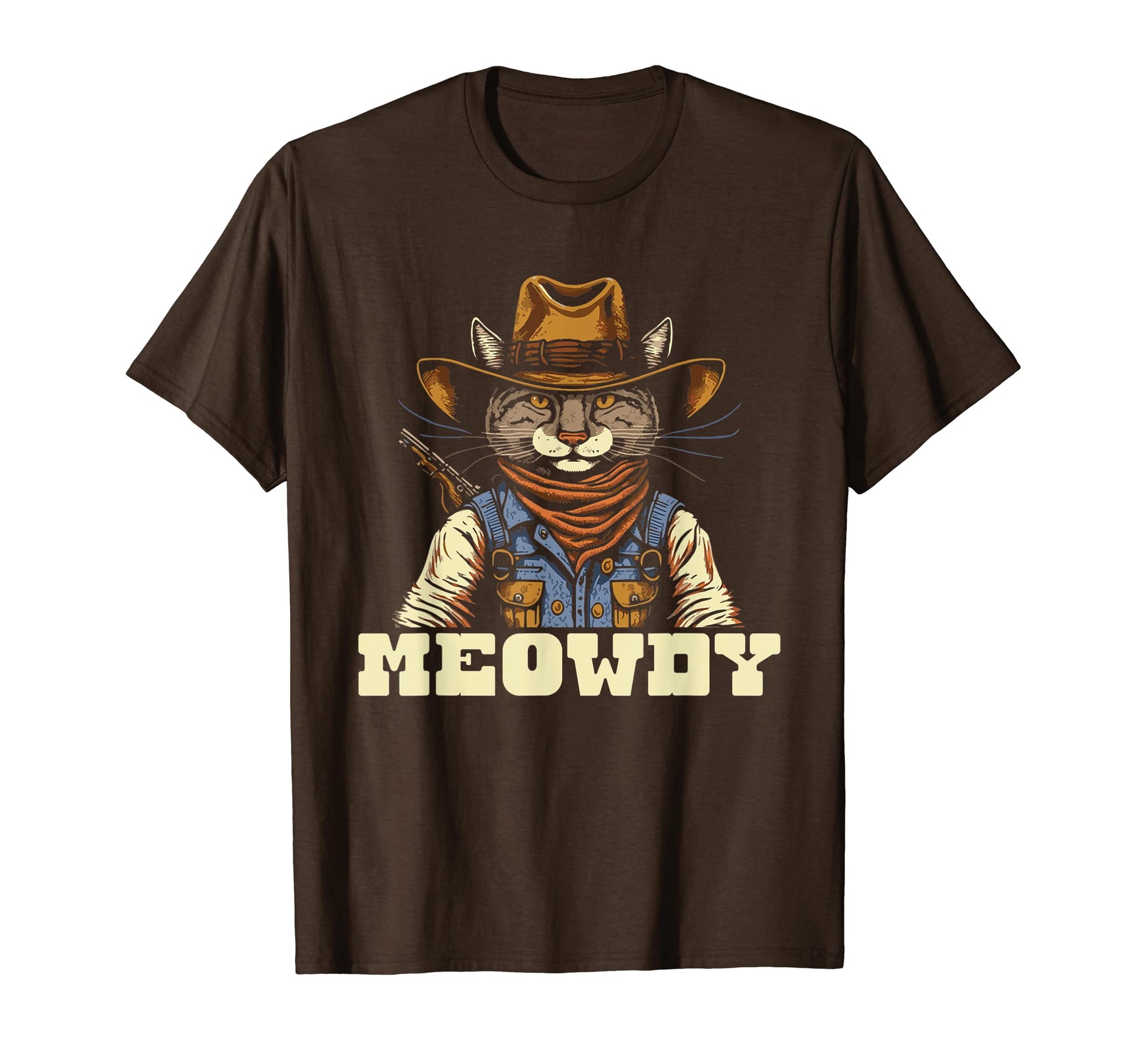 Meowdy Funny Country Music Cat Cowboy Hat T-Shirt - Minimalist Print Unisex - T-Shirt, Sweatshirt, Hoodie