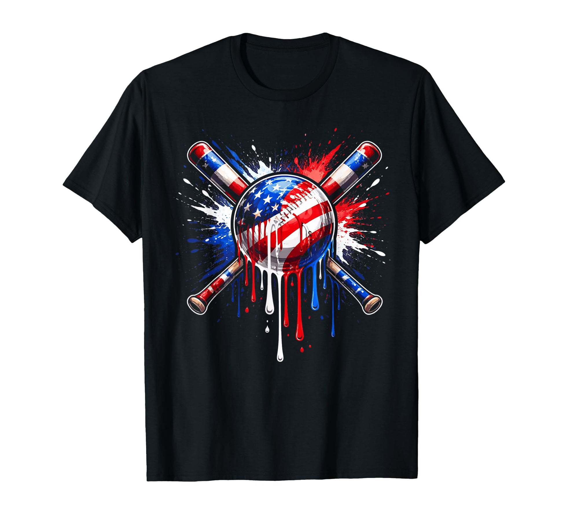 Patriotic Baseball Flag Drip Ball Crossed T-Shirt - Unique Graphic Unisex - T-Shirt, Sweatshirt, Hoodie