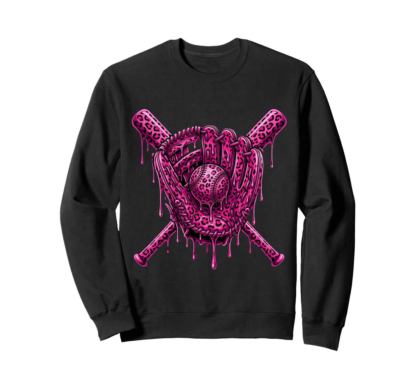 Leopard Baseball Drip Baseball Player Sweatshirt - Trendy Graphic Unisex - T-Shirt, Sweatshirt, Hoodie
