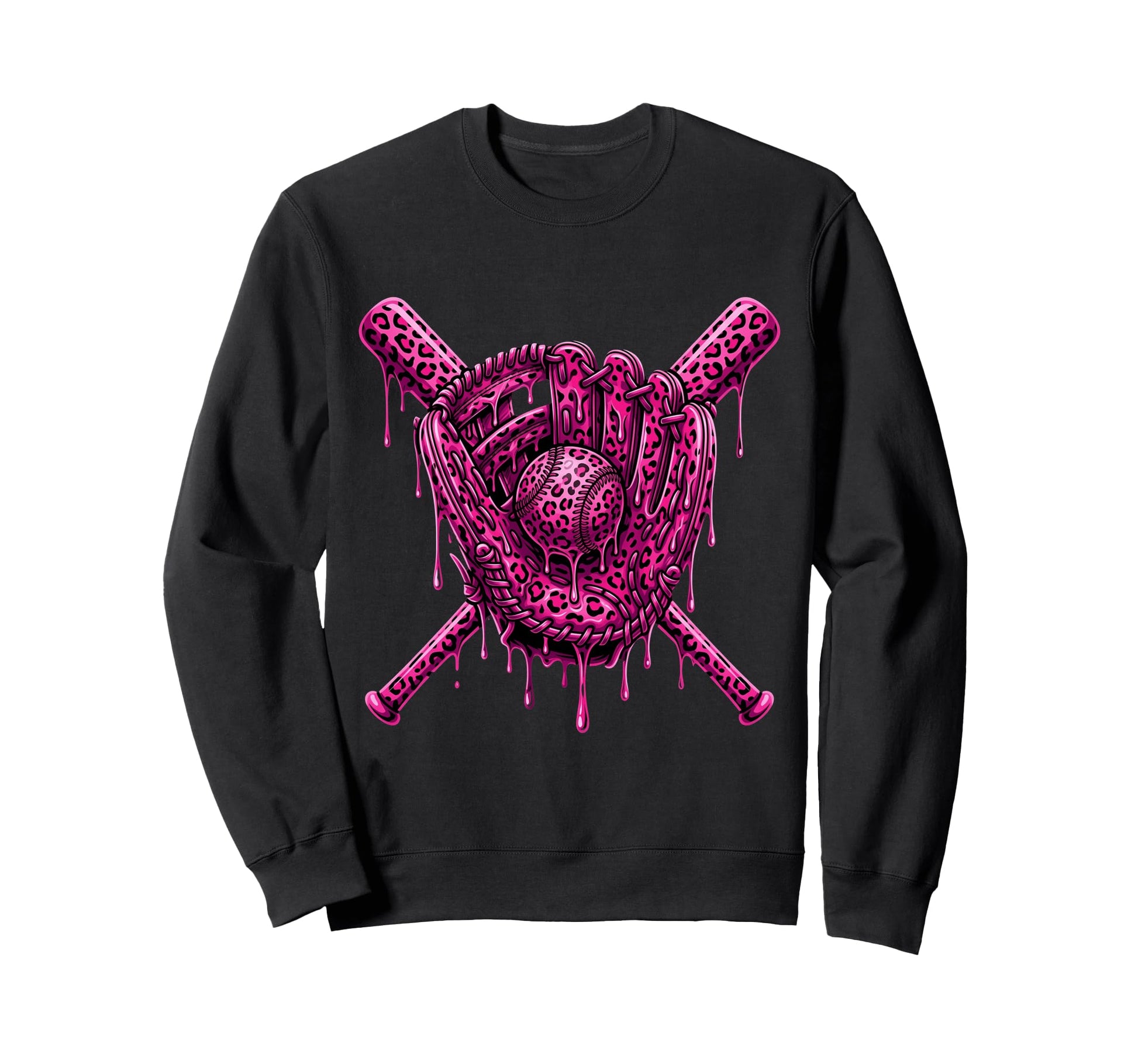 Leopard Baseball Drip Baseball Player Sweatshirt - Trendy Graphic Unisex - T-Shirt, Sweatshirt, Hoodie