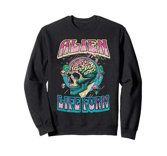 Alien Life Form Alien Head Colorful Sweatshirt - Graphic Print for Adults - T-Shirt, Sweatshirt, Hoodie