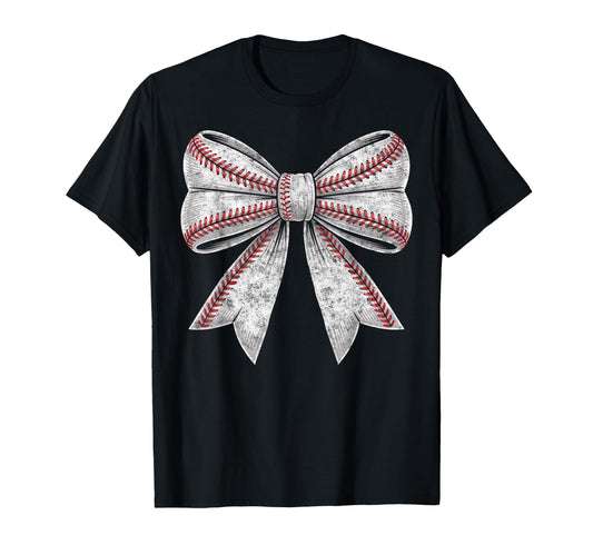 Baseball Ball Bow Player Mother Grandma T-Shirt - Minimalist Print Unisex - T-Shirt, Sweatshirt, Hoodie