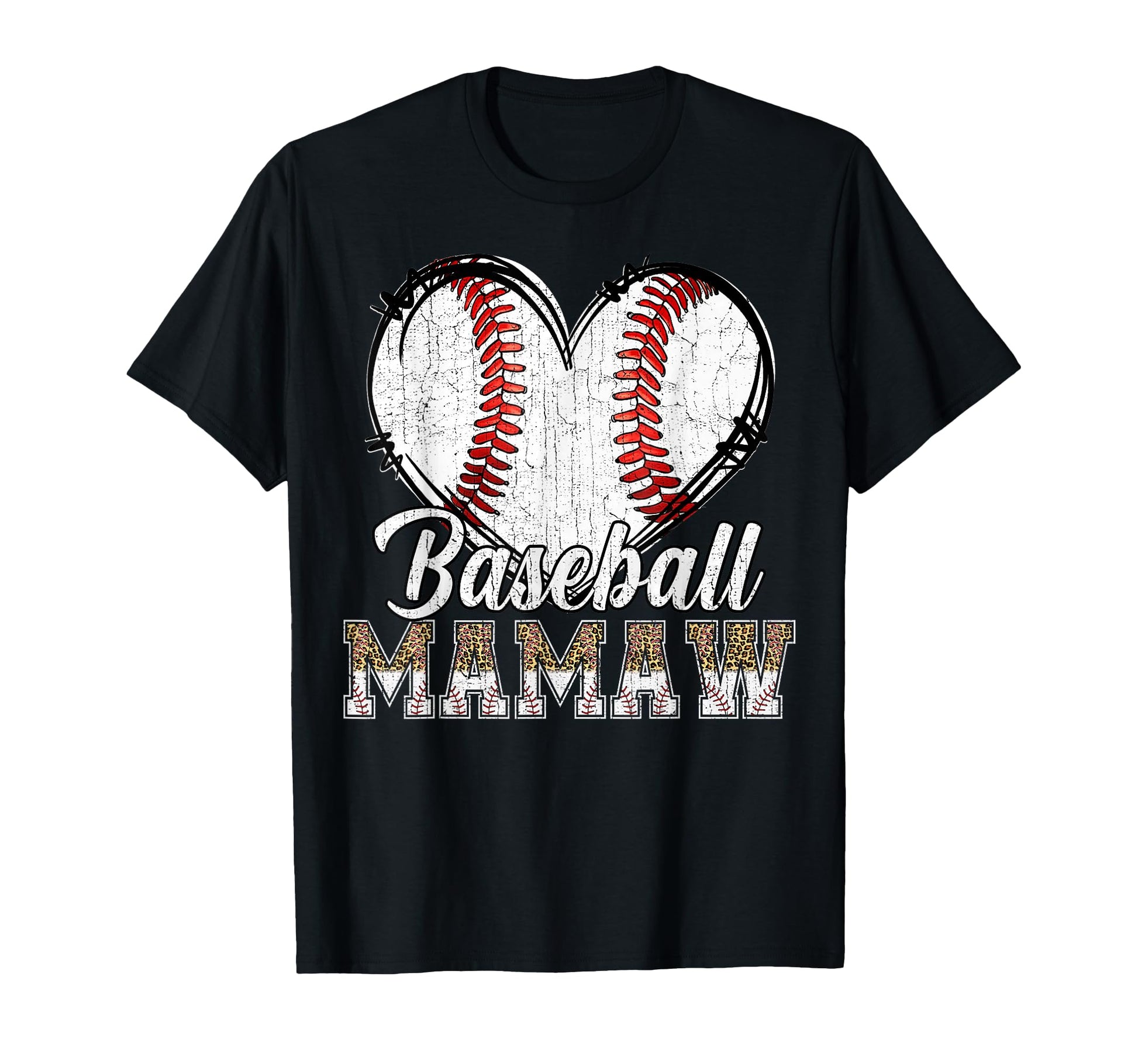 Softball Baseball Mamaw Heart Leopard T-Shirt - Minimalist Print Unisex - T-Shirt, Sweatshirt, Hoodie