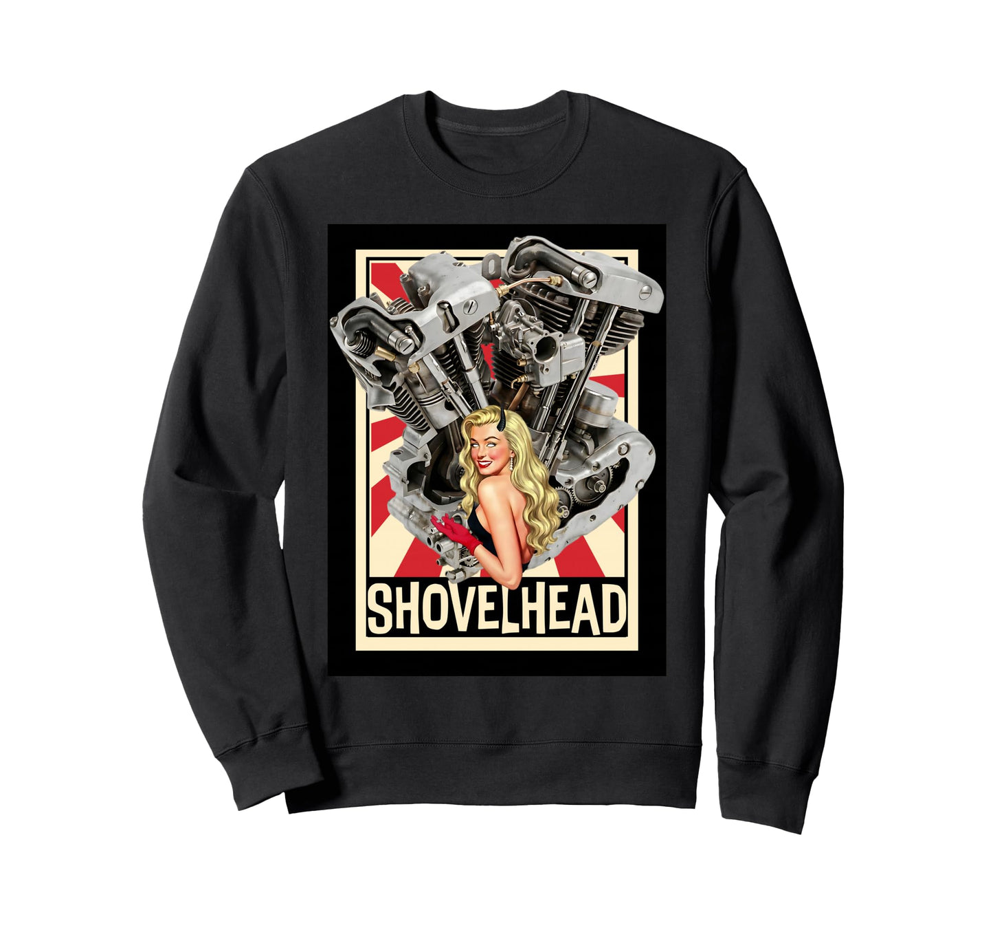 Shovelhead Engine Pinup Biker Art Sweatshirt - Novelty Apparel Men Women - T-Shirt, Sweatshirt, Hoodie