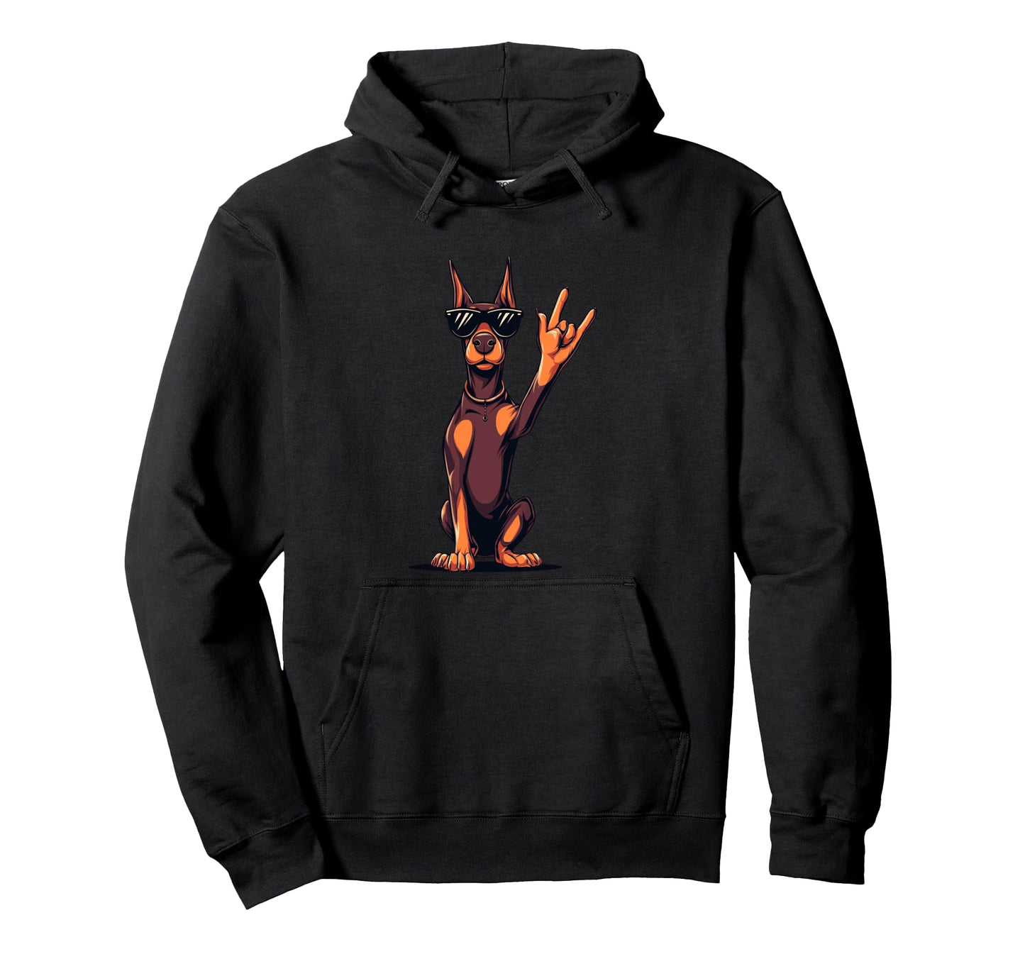 Doberman Pinscher Rock Hand Sign Hoodie - Aesthetic Graphic for Adults - T-Shirt, Sweatshirt, Hoodie