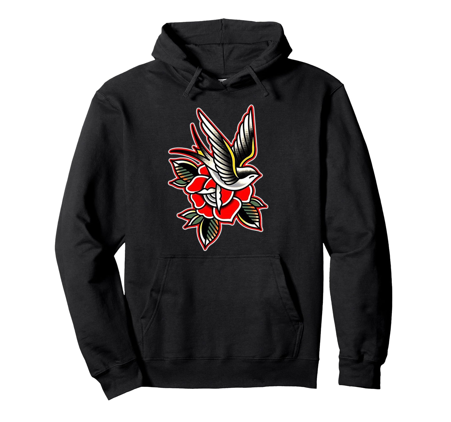 Sparrow X Rose Traditional Tattoo Flash Hoodie - Unique Graphic for Adults - T-Shirt, Sweatshirt, Hoodie