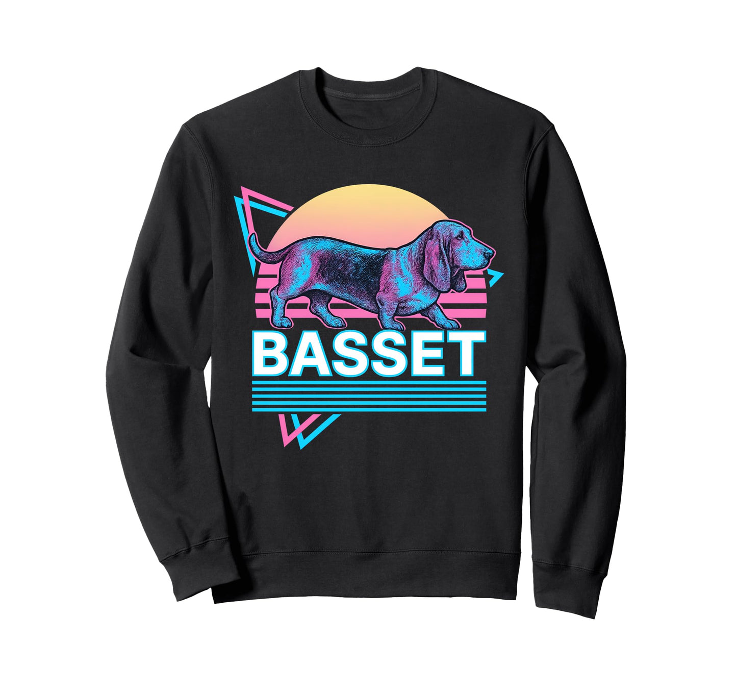 Basset Hound Synthwave Aesthetic Sweatshirt - Minimalist Print for Adults - T-Shirt, Sweatshirt, Hoodie