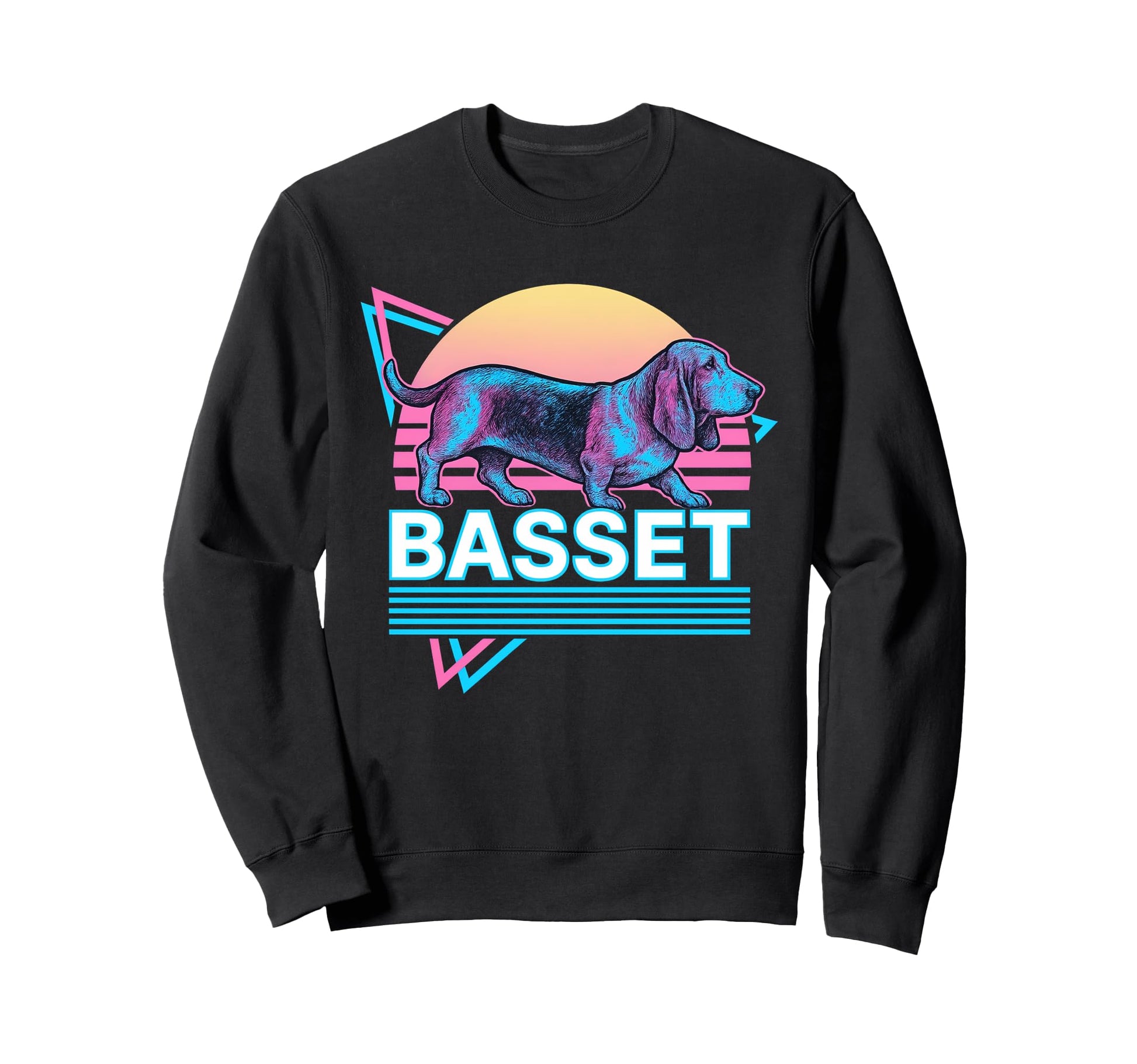 Basset Hound Synthwave Aesthetic Sweatshirt - Minimalist Print for Adults - T-Shirt, Sweatshirt, Hoodie