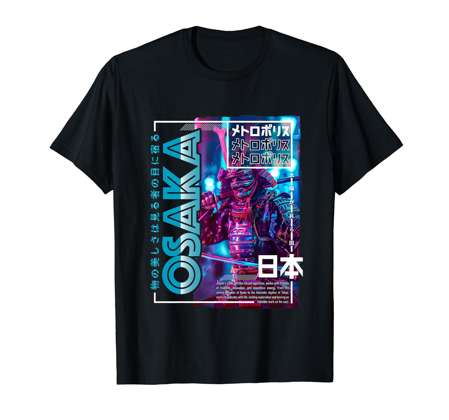 Osaka City 80S Synthwave Samurai Japan T-Shirt - Fun Novelty Design Unisex - T-Shirt, Sweatshirt, Hoodie