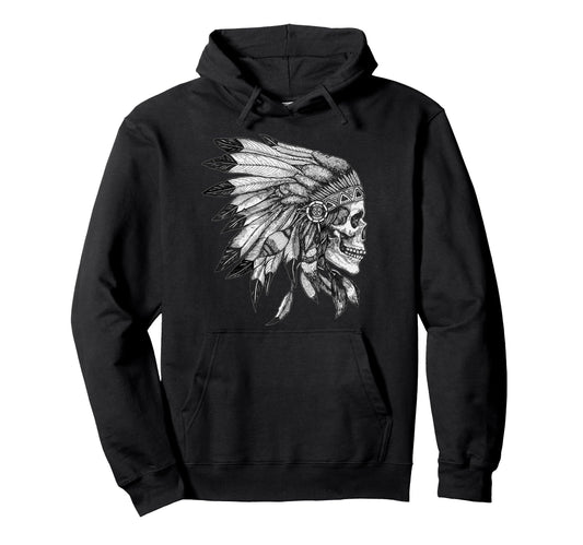 American Motorcycle Skull Native Indian Hoodie - Custom Art Print Unisex - T-Shirt, Sweatshirt, Hoodie