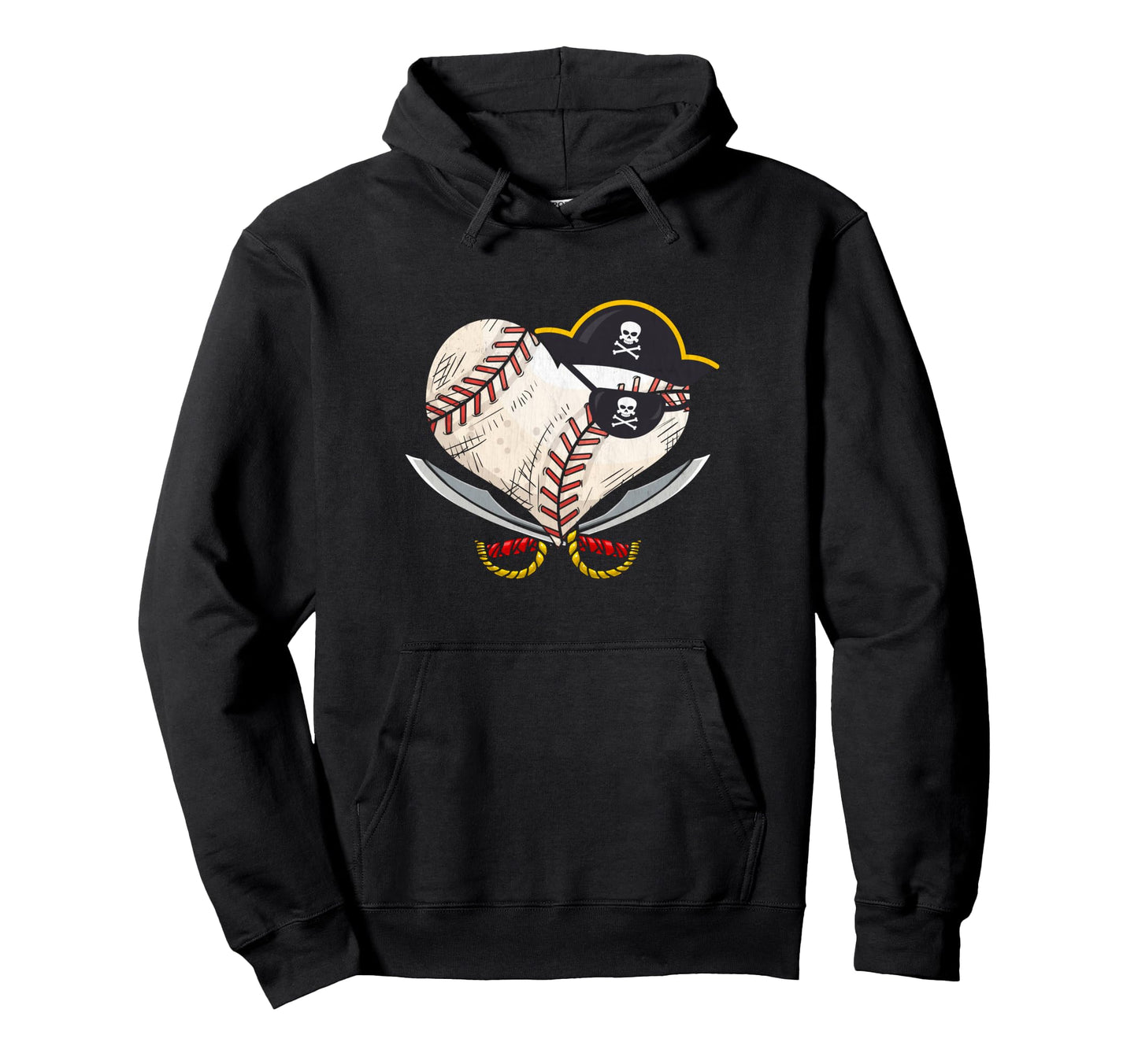 Pirate Baseball Heart Ball Skull Hat Sport Hoodie - Graphic Print Men Women - T-Shirt, Sweatshirt, Hoodie