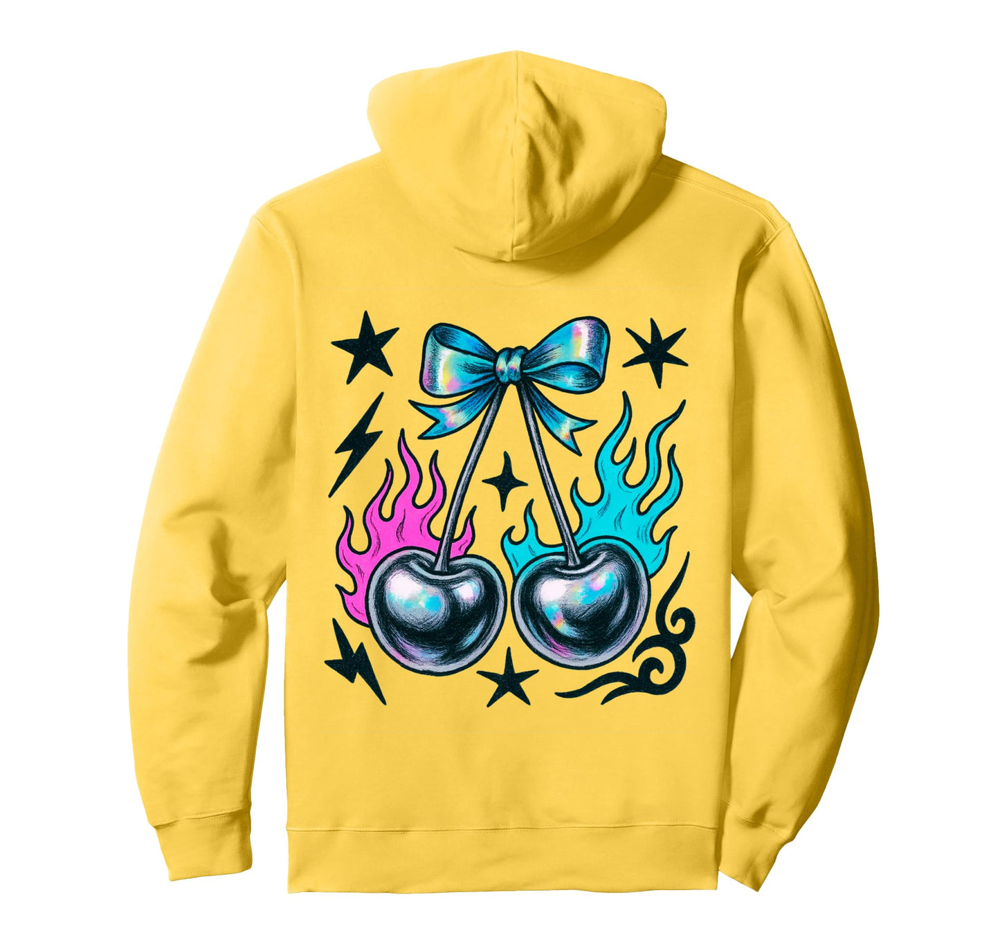 Y2K Flame Cherries Colorful Bow Aesthetic Hoodie - Graphic Print for Adults - T-Shirt, Sweatshirt, Hoodie