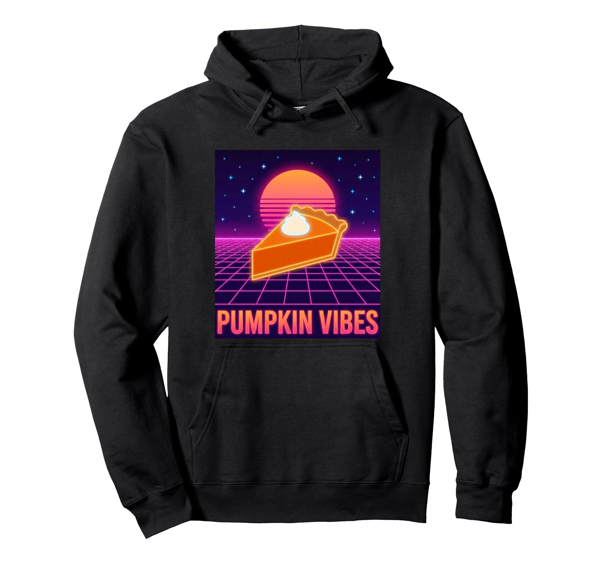 Pumpkin Vibes Synthwave Pie Hoodie - Casual Everyday Wear for Adults - T-Shirt, Sweatshirt, Hoodie