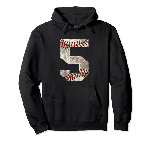 Baseball Jersey Number 5 Fifth Birthday Hoodie - Trendy Graphic Men Women - T-Shirt, Sweatshirt, Hoodie