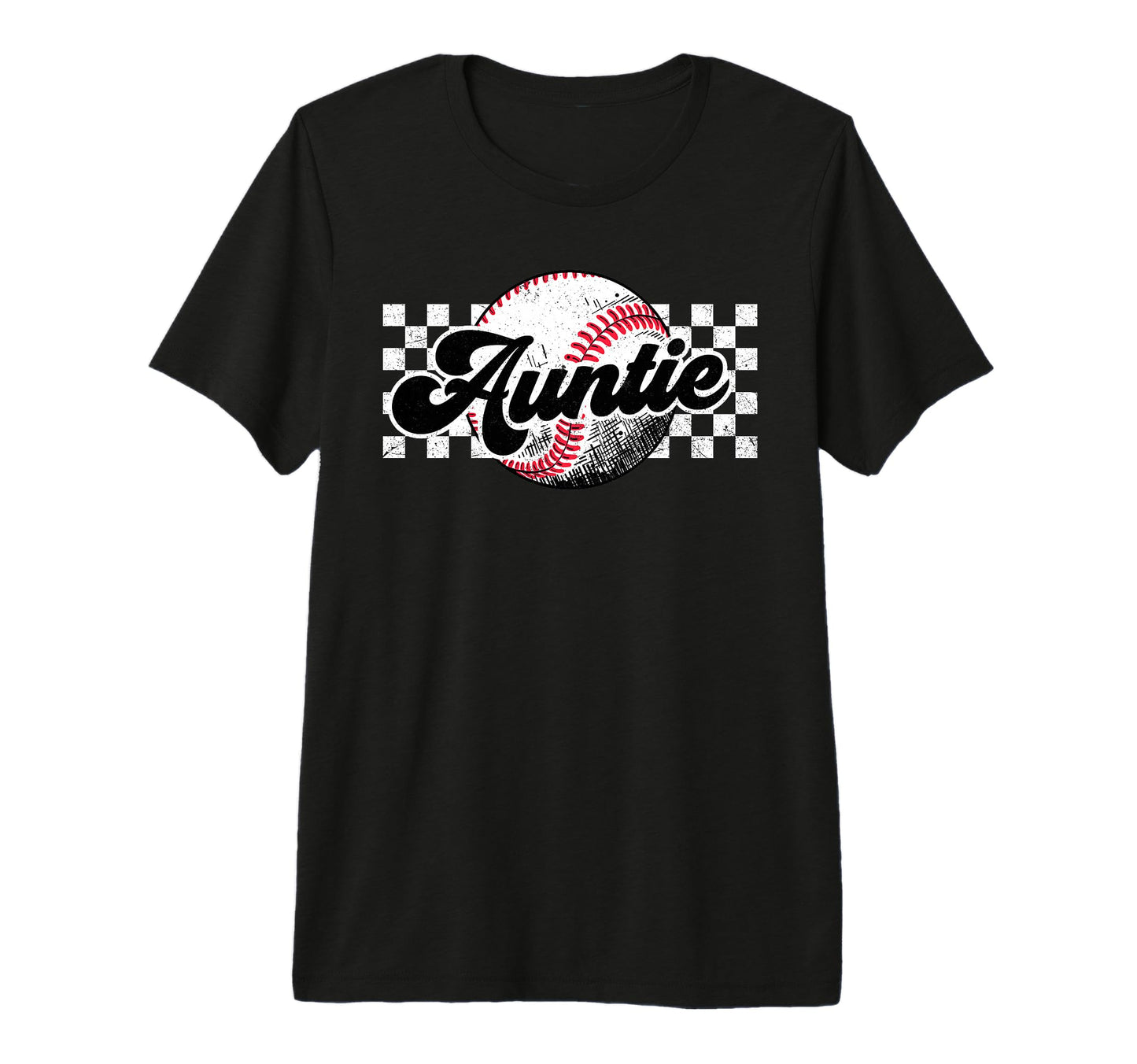 Baseball Auntie T Ball Auntie Checkered T-Shirt - Graphic Print Unisex - T-Shirt, Sweatshirt, Hoodie