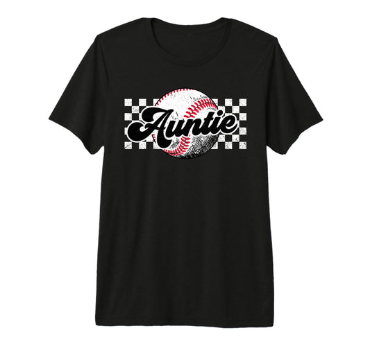 Baseball Auntie T Ball Auntie Checkered T-Shirt - Graphic Print Unisex - T-Shirt, Sweatshirt, Hoodie