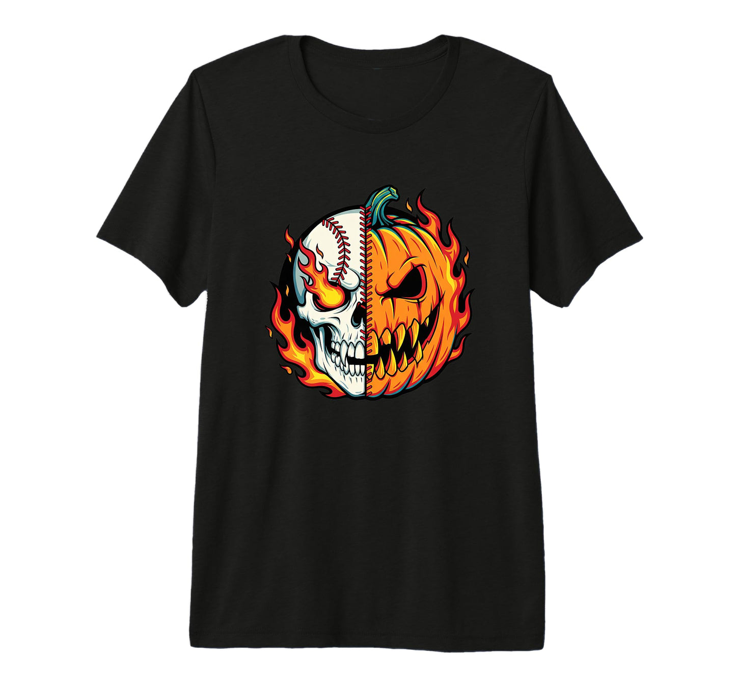 Halloween Pumpkin Skull Baseball T-Shirt - Custom Art Print Men Women - T-Shirt, Sweatshirt, Hoodie