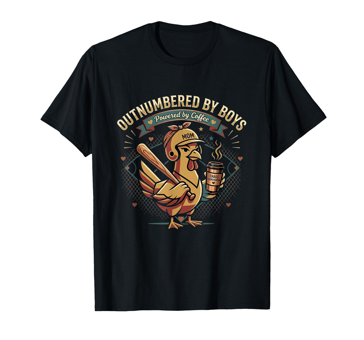 Outnumbered Powered Coffee Baseball Mom T-Shirt - Custom Art Print Unisex - T-Shirt, Sweatshirt, Hoodie