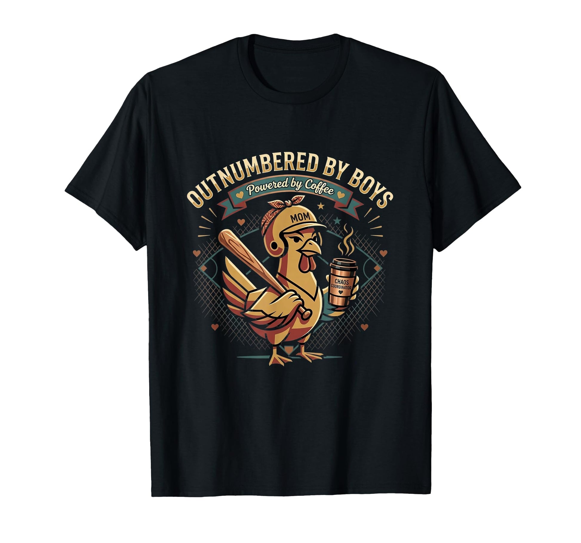 Outnumbered Powered Coffee Baseball Mom T-Shirt - Custom Art Print Unisex - T-Shirt, Sweatshirt, Hoodie