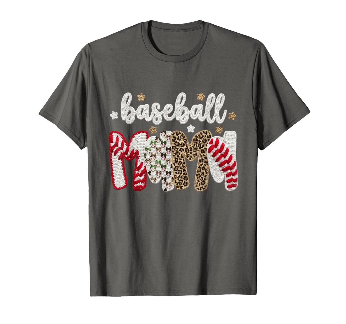 Baseball Mama Leopard Crochet Bow Floral T-Shirt - Graphic Print Unisex - T-Shirt, Sweatshirt, Hoodie