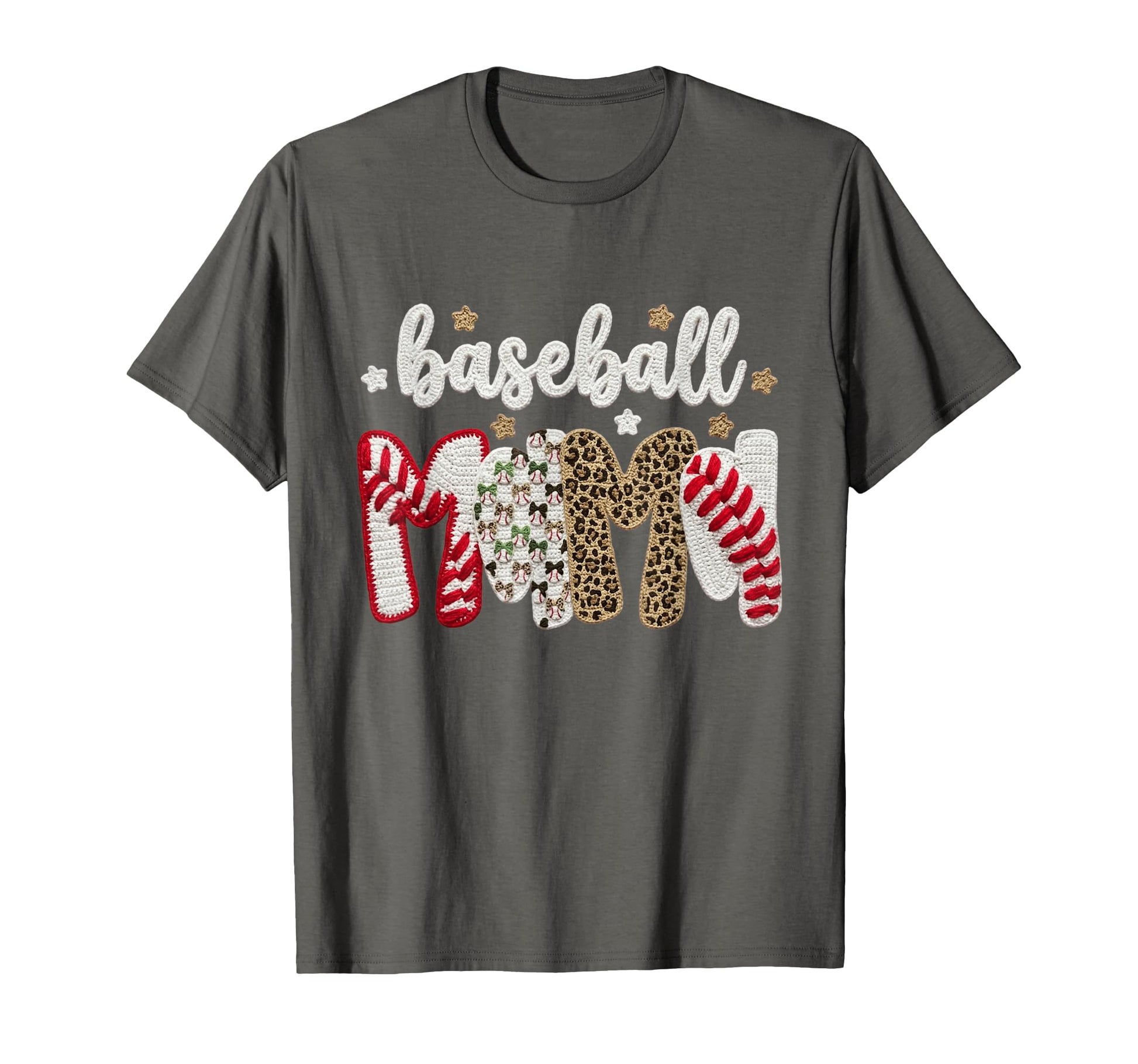 Baseball Mama Leopard Crochet Bow Floral T-Shirt - Graphic Print Unisex - T-Shirt, Sweatshirt, Hoodie