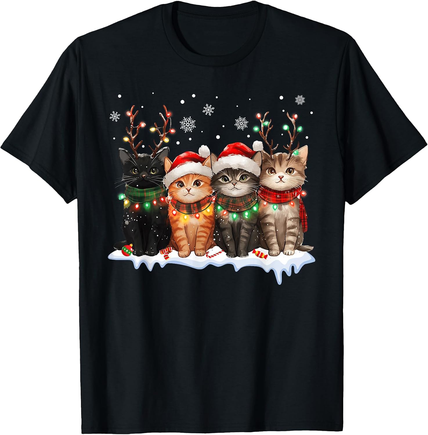 Cat Christmas Light Reindeer Santa Lover - Adult & Kids T-Shirts, Sweatshirts & Hoodies apparel design preview 1