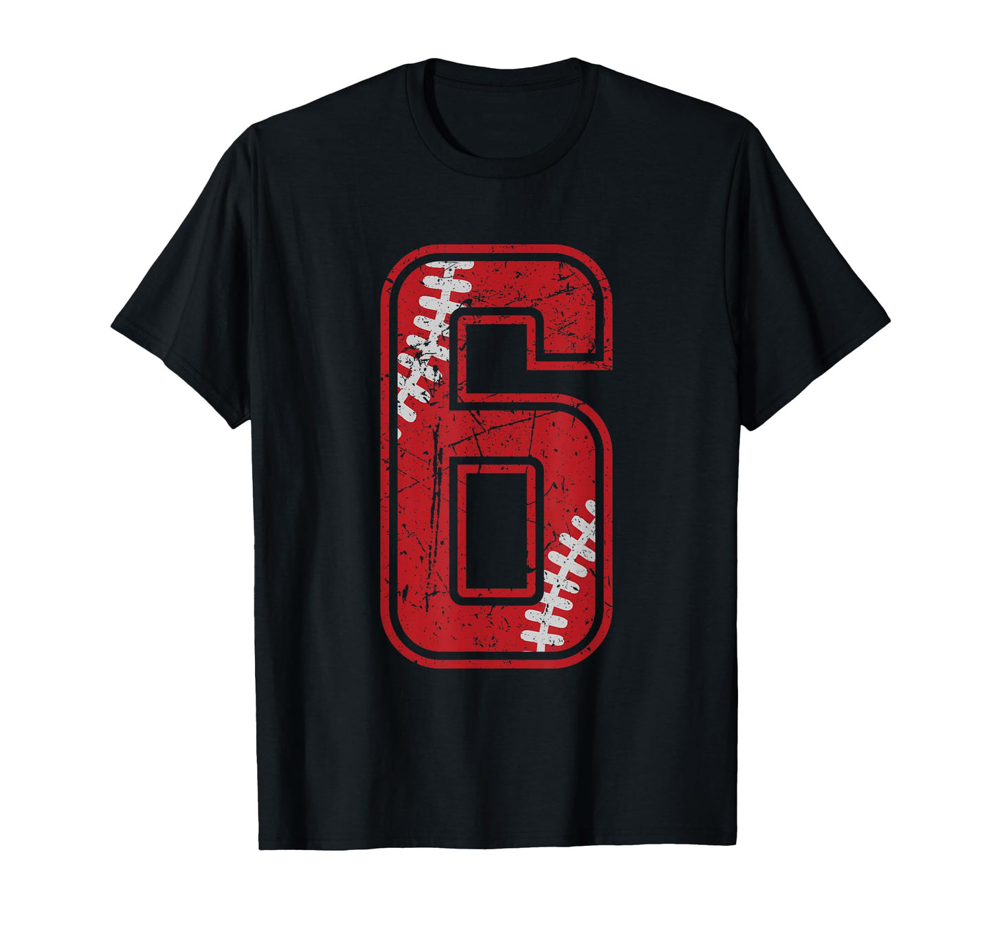 Baseball Number 6 Distressed Number T-Shirt - Unique Graphic Unisex - T-Shirt, Sweatshirt, Hoodie