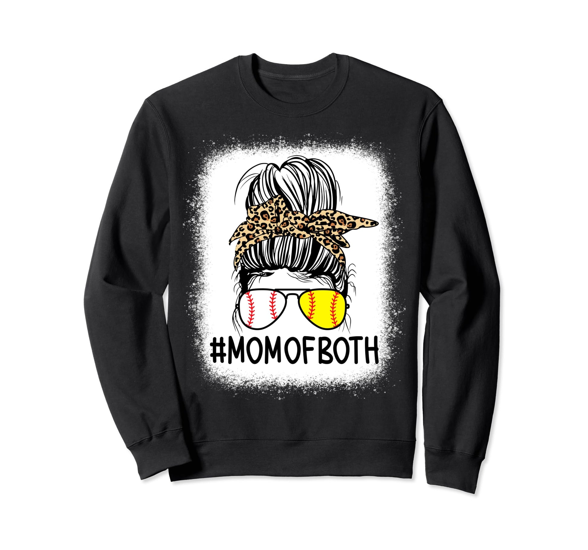 Mom Both Leopard Messy Bun Sweatshirt - Casual Everyday Wear for Adults - T-Shirt, Sweatshirt, Hoodie