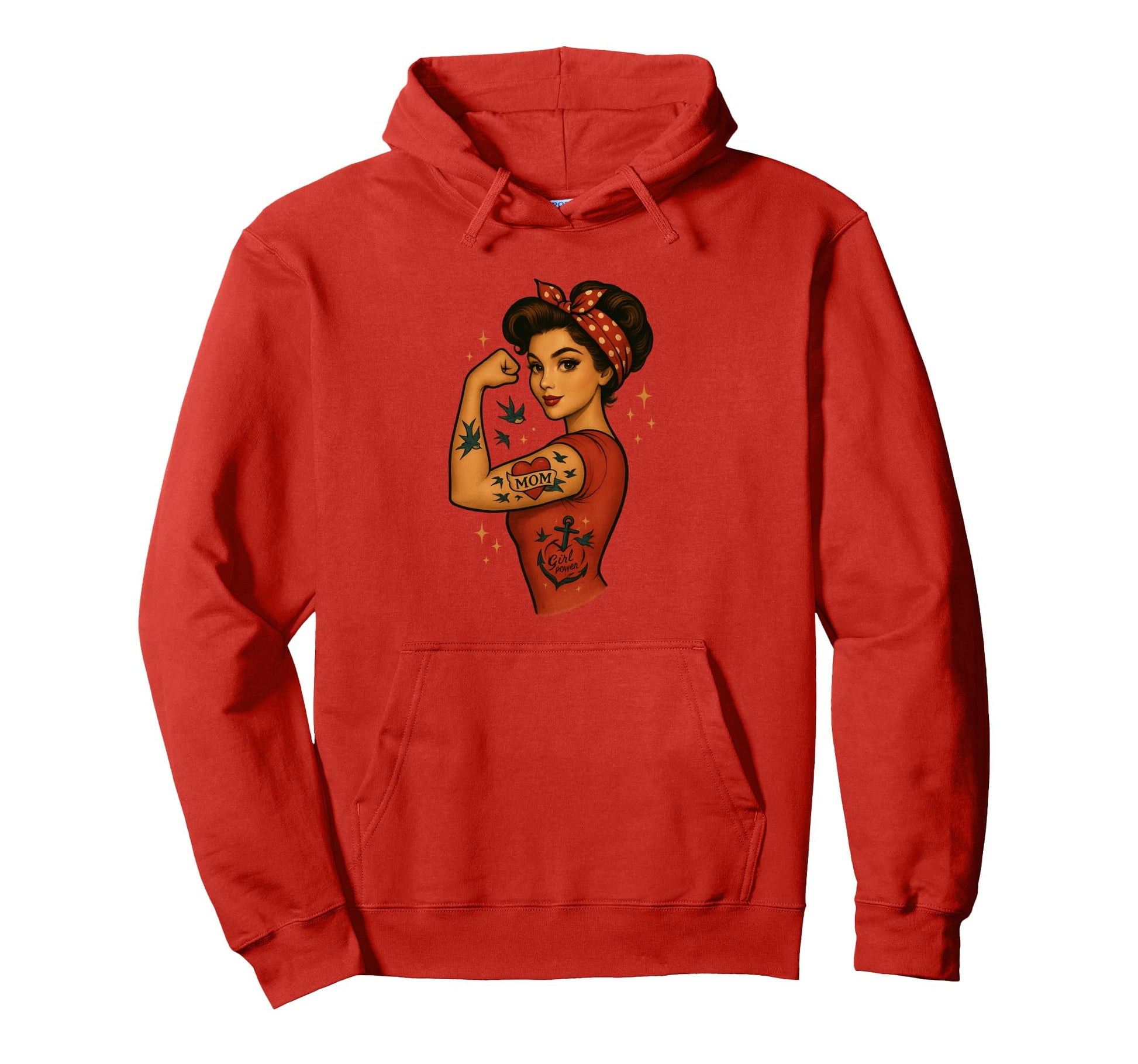 Mom Power Pin Up Rosietheriveter Hoodie - Fun Novelty Design Unisex - T-Shirt, Sweatshirt, Hoodie