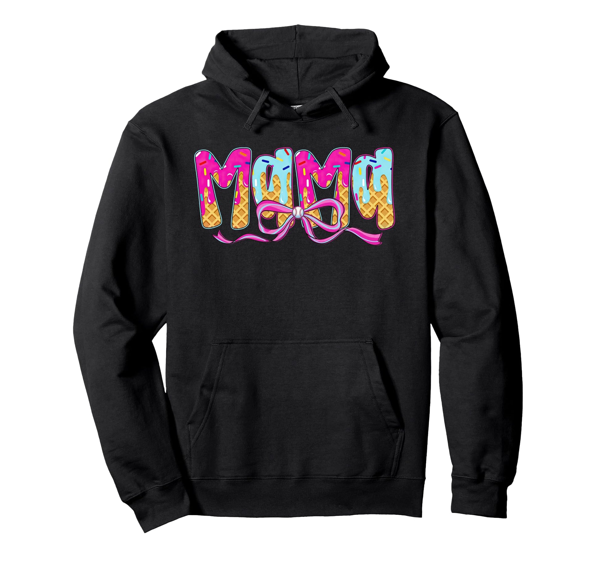 Baseball Mama Ice Cream Drip Coquette Bow Hoodie - Graphic Print Men Women - T-Shirt, Sweatshirt, Hoodie