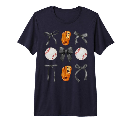 Baseball Coquette Black Bow Tri Blend T-Shirt - Custom Art Print Unisex - T-Shirt, Sweatshirt, Hoodie