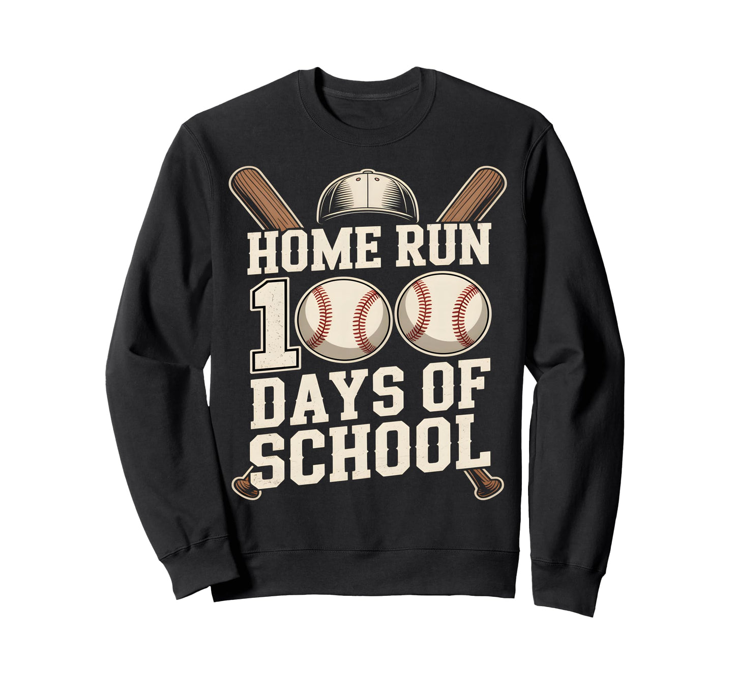 Home Run 100 Days School Baseball Sweatshirt - Trendy Graphic Unisex - T-Shirt, Sweatshirt, Hoodie
