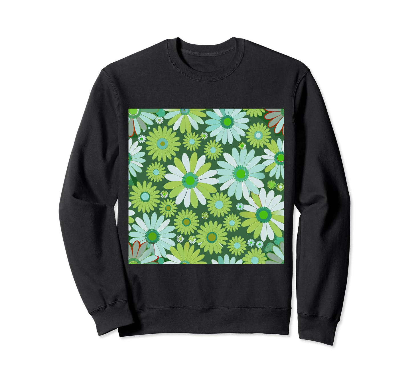 Big Floral Pattern Green Daisy Sweatshirt - Minimalist Print for Adults - T-Shirt, Sweatshirt, Hoodie
