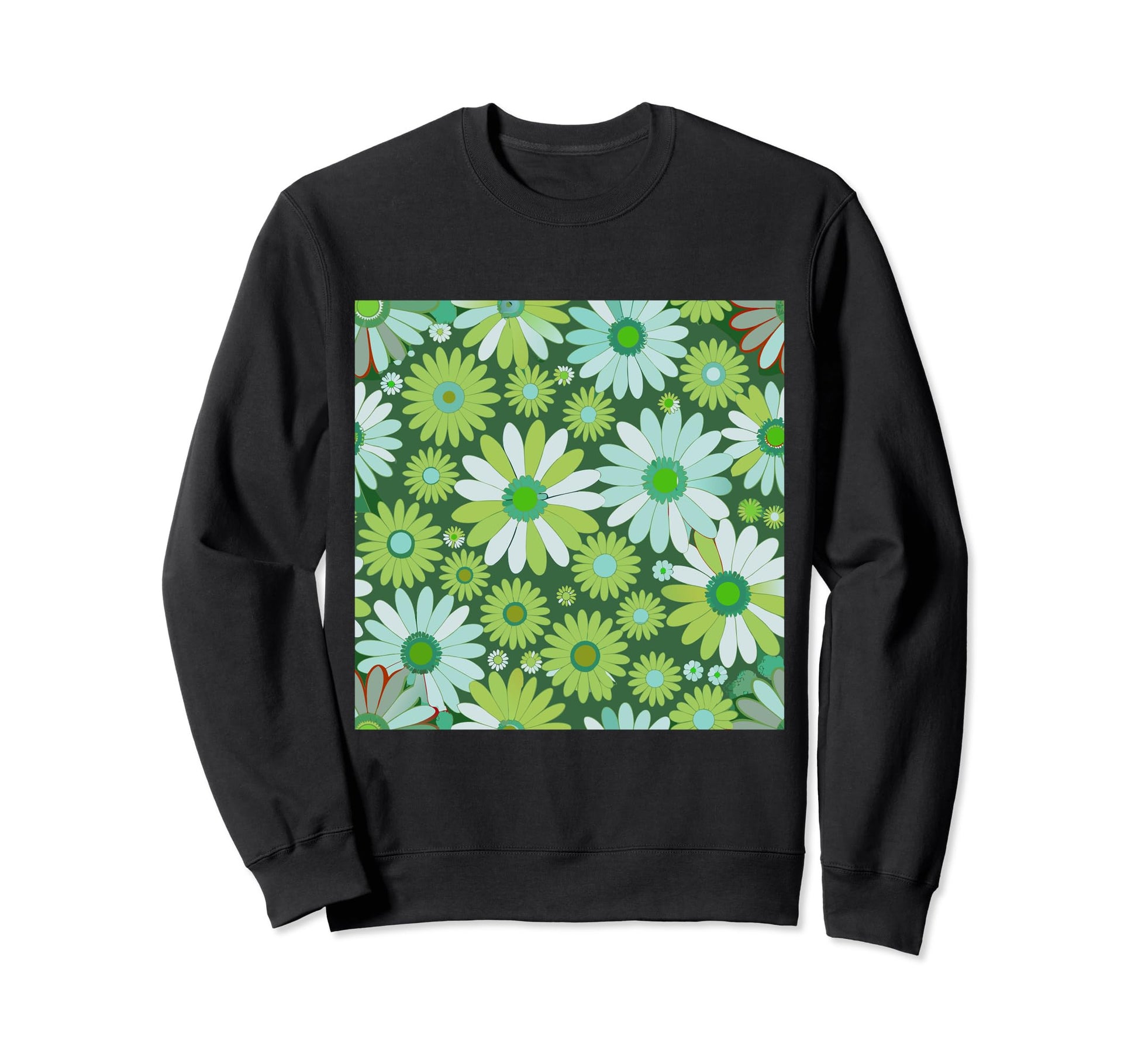 Big Floral Pattern Green Daisy Sweatshirt - Minimalist Print for Adults - T-Shirt, Sweatshirt, Hoodie