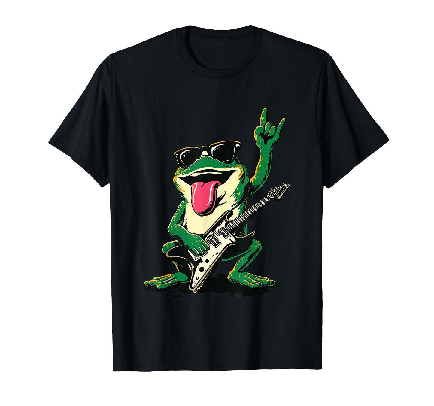 Funny Rock Frog Guitar Player Cartoon T-Shirt - Graphic Print Unisex - T-Shirt, Sweatshirt, Hoodie