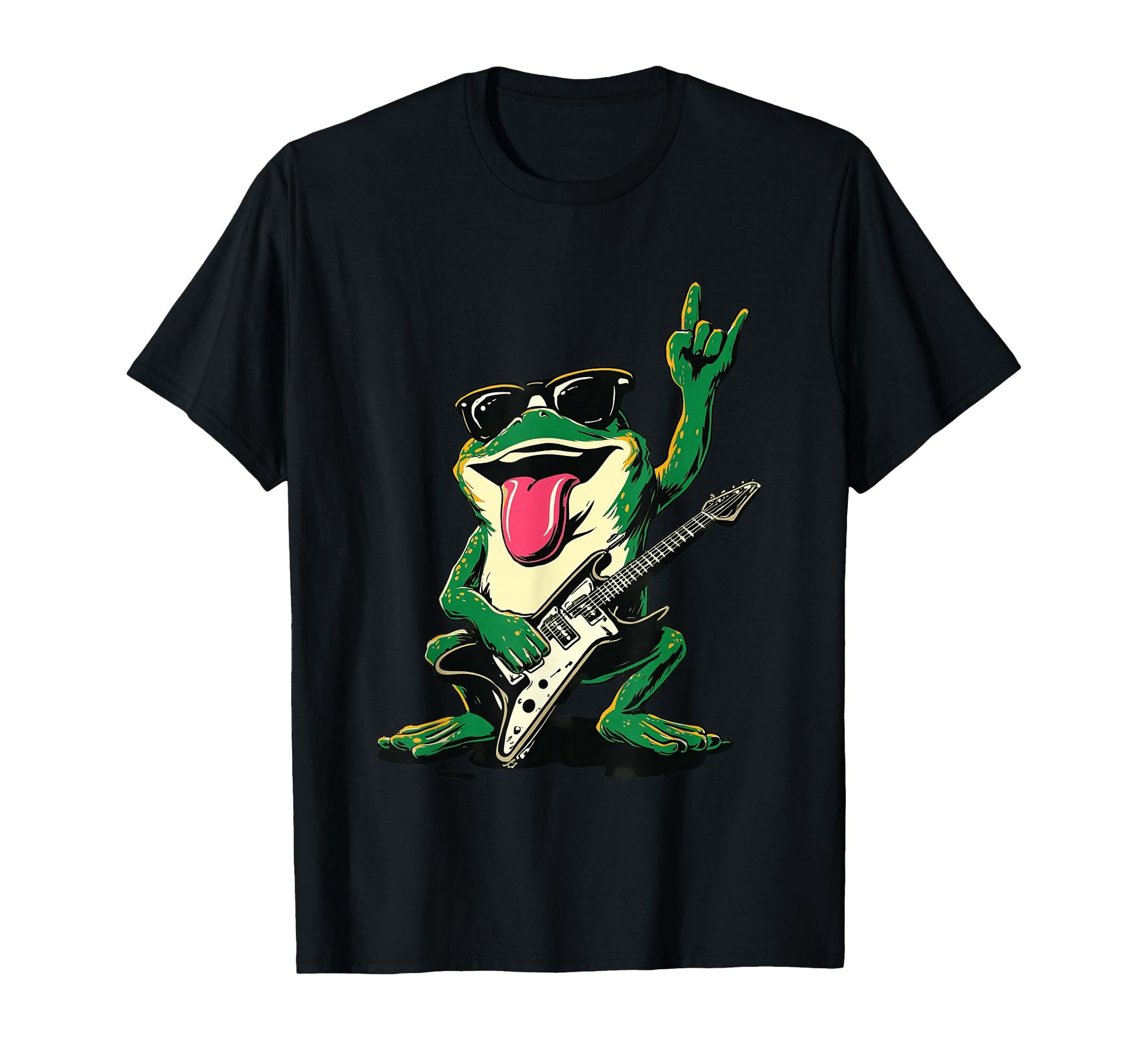 Funny Rock Frog Guitar Player Cartoon T-Shirt - Graphic Print Unisex - T-Shirt, Sweatshirt, Hoodie