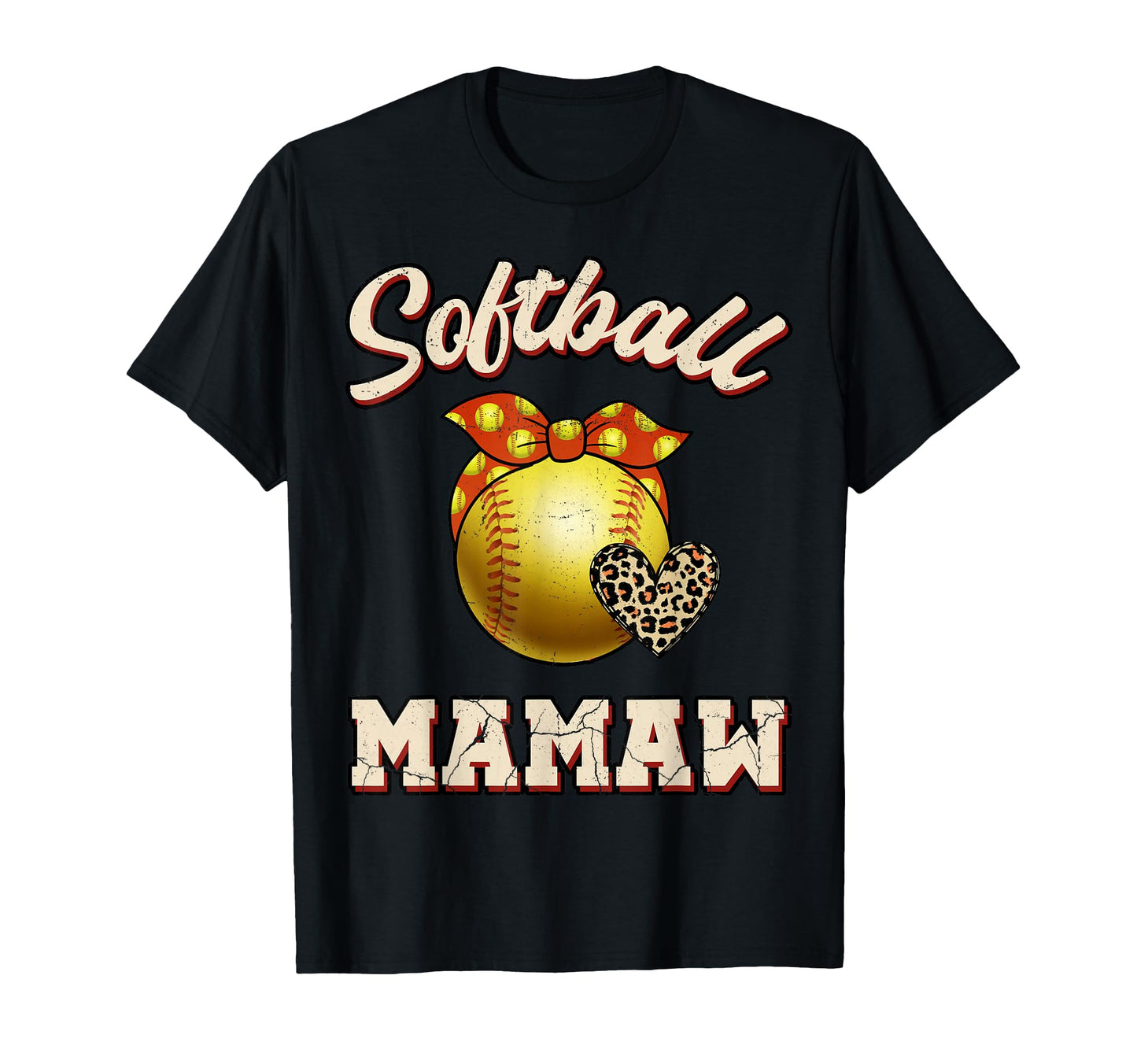 Softball Mamaw Leopard Heart Fans T-Shirt - Fun Novelty Design Unisex - T-Shirt, Sweatshirt, Hoodie