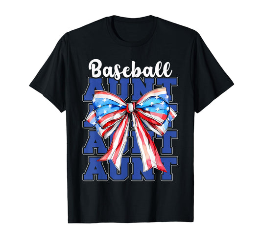 Baseball Aunt Usa Flag Patriotic Bow T-Shirt - Fun Novelty Design Unisex - T-Shirt, Sweatshirt, Hoodie