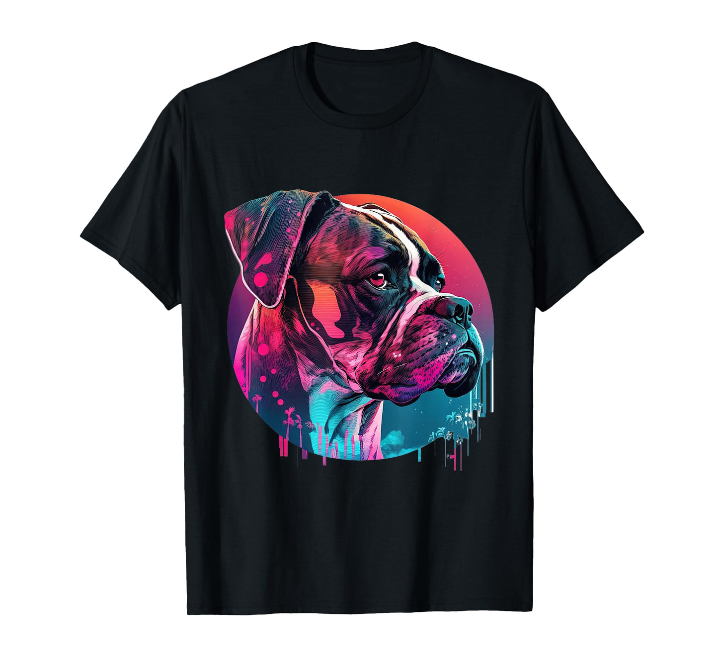 Boxer Dog Synthwave 80S Retrowave T-Shirt - Graphic Print for Adults - T-Shirt, Sweatshirt, Hoodie