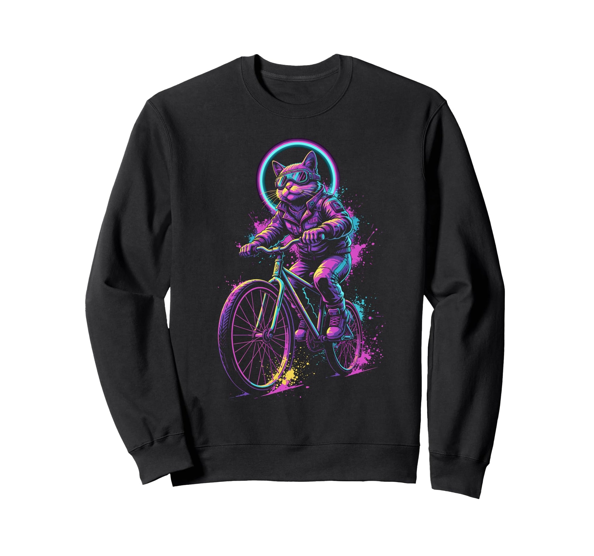 Synthwave Cat Bike Rider 80S 90S Sweatshirt - Minimalist Print Unisex - T-Shirt, Sweatshirt, Hoodie