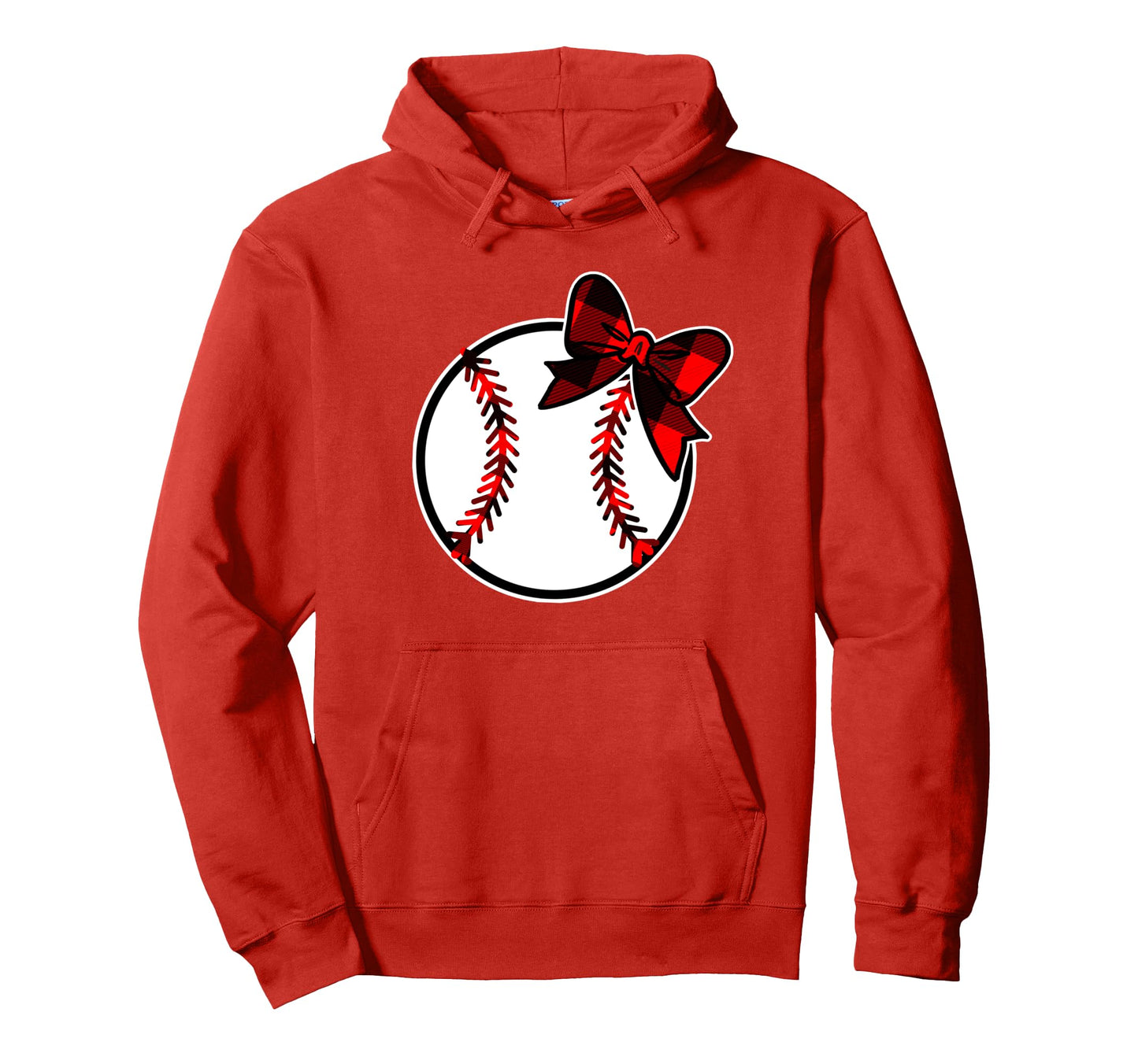 Baseball Bow Red Plaid Hoodie - Trendy Graphic for Adults - T-Shirt, Sweatshirt, Hoodie