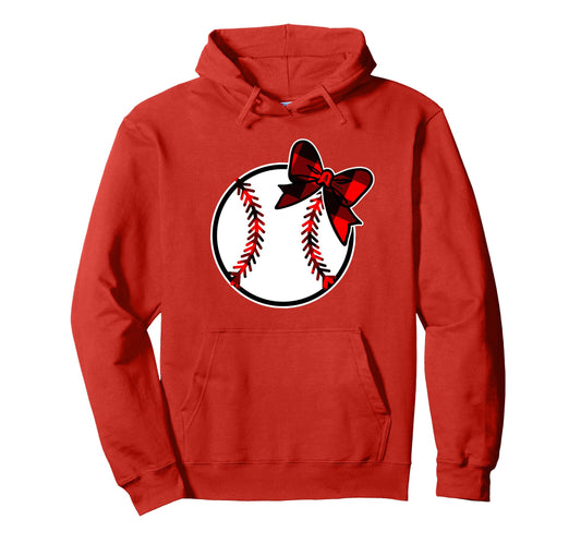 Baseball Bow Red Plaid Hoodie - Trendy Graphic for Adults - T-Shirt, Sweatshirt, Hoodie