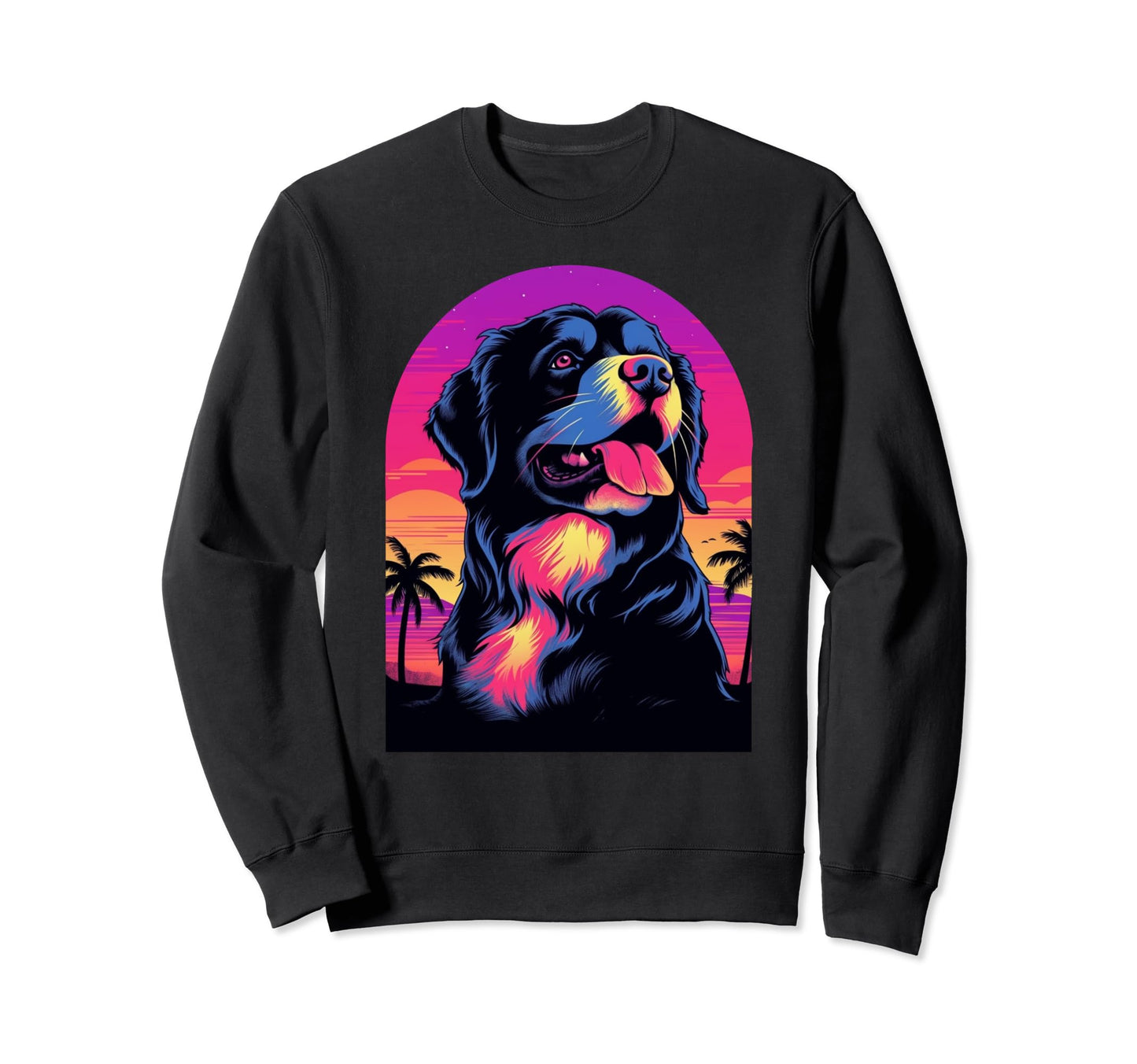 Bernese Mountain 80S Synthwave Sunset Sweatshirt - Novelty Apparel Unisex - T-Shirt, Sweatshirt, Hoodie