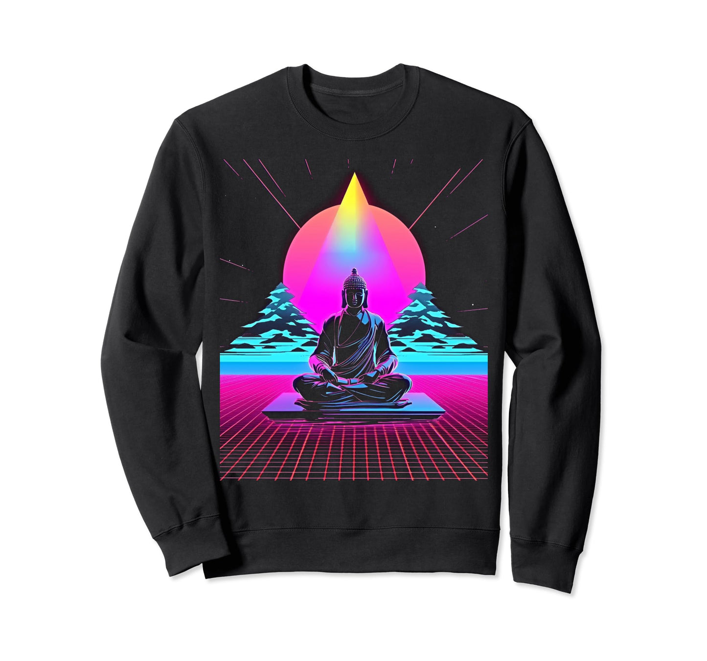 Synthwave Buddha Alien Cyberpunk 80S Sweatshirt - Graphic Print Men Women - T-Shirt, Sweatshirt, Hoodie