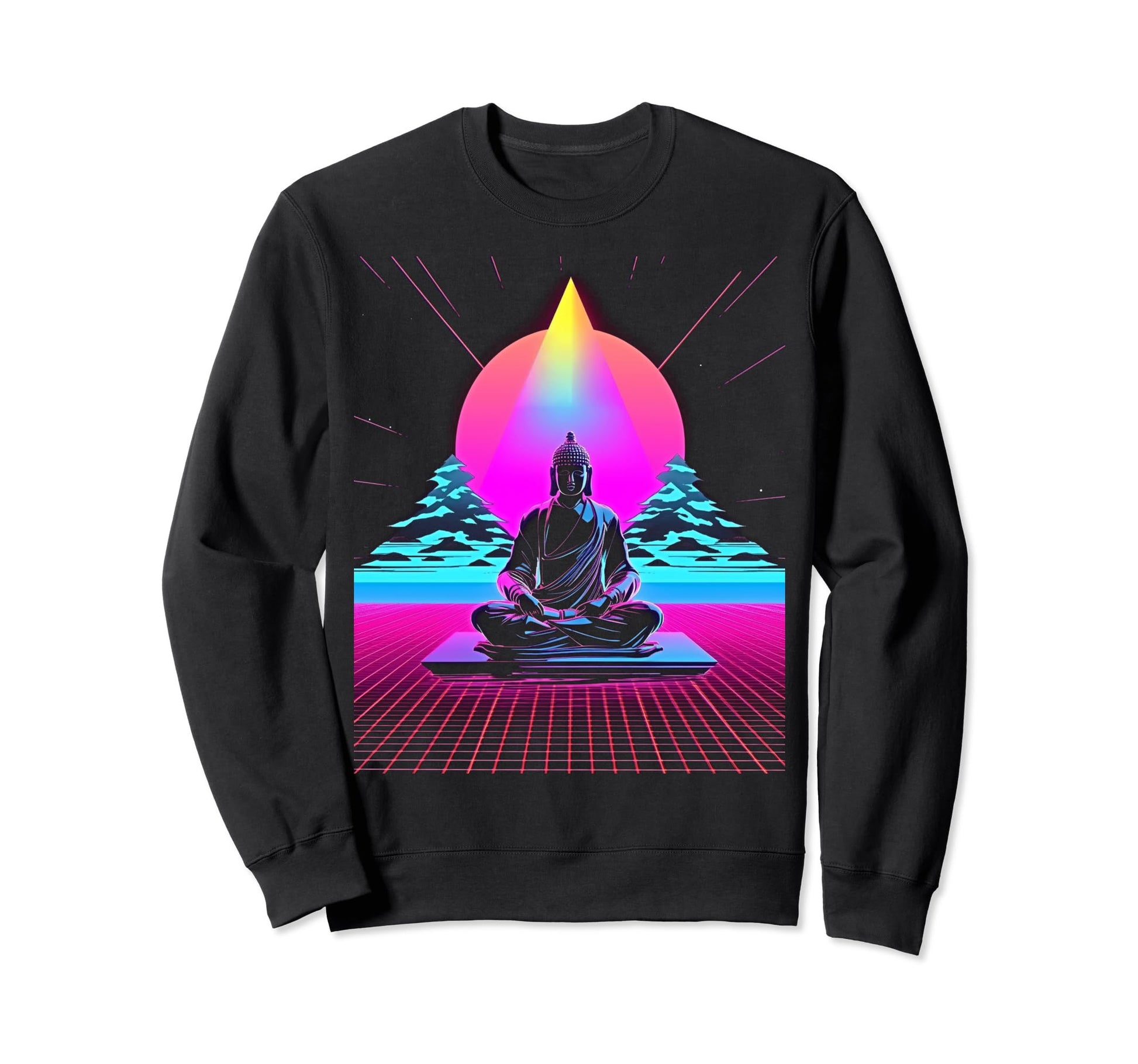 Synthwave Buddha Alien Cyberpunk 80S Sweatshirt - Graphic Print Men Women - T-Shirt, Sweatshirt, Hoodie